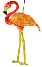 Pink Flamingo Bird Articulated Cloisonne Metal Christmas Ornament Decora... - $44.98