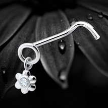 925 Sterling Silver Nose Stud Screw Pin Clear Crystal Hanging Flower Cha... - $8.14