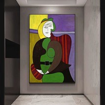 Hand Painted Oil Paintings Picasso Woman Sitting On The Red Abstract Canvas Wall - £117.93 GBP+