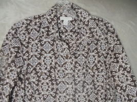 Womens size 12 Button Up Shirt Relaxed Fit Charter Club Floral Brown 3/4 Sleeves - £8.29 GBP