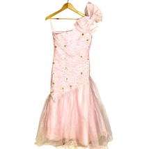 VTG 80s Nadine One Shoulder Gown Sequins Tulle Bow Pink Size 12 Shirred ... - £39.56 GBP