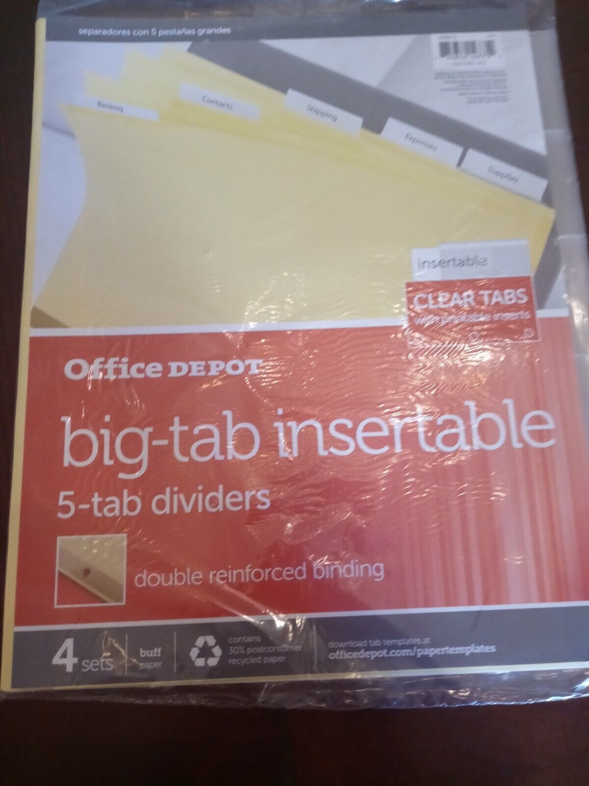 Office Depot Big Tab Insertable 5-Tab Dividers - $5.89