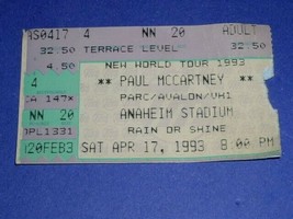 PAUL MCCARTNEY CONCERT TICKET STUB VINTAGE 1993 ANAHEIM STADIUM - £27.86 GBP