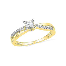 10k Yellow Gold Round Diamond Solitaire Crossover Promise Bridal Ring 1/4 Cttw - £319.65 GBP