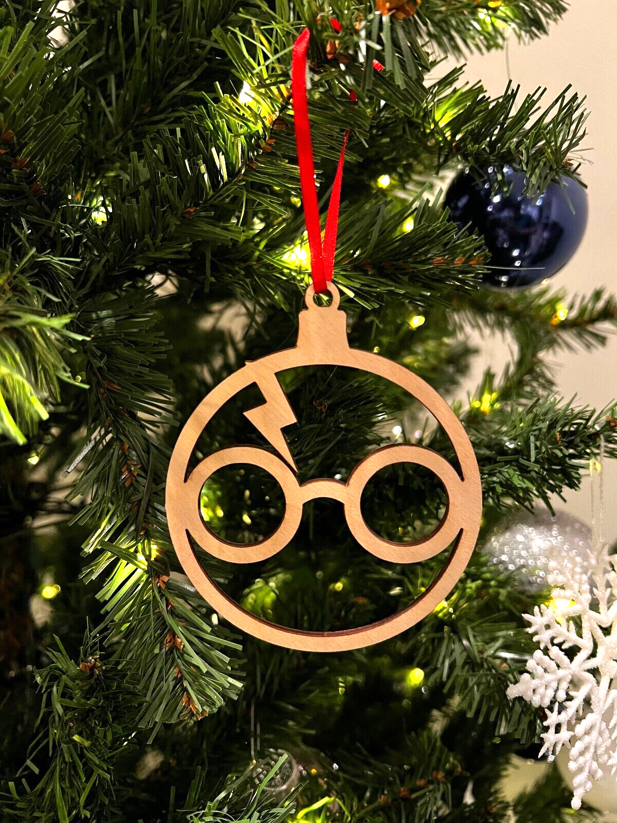 Glasses Harry P. Wooden Christmas ornament, New Year Snowball, Holiday gift - $9.49