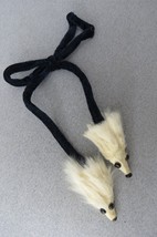 White Mink On Cord Pom Poms Blue Velvet Collar Accent Scarf Black Eyes C... - $64.34