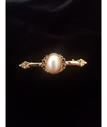 Vintage Danecraft Gold Tone Oval Faux Pearl Brooch Pin - $15.84