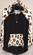 NWT LuLaRoe M Black White Orange Cheetah Slinky/Scuba Amber Hooded SWEAT... - £29.51 GBP