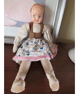 Antique Vtg Folk Art Celluloid Face European Fabric Doll Poland Polish 16&quot; - £19.43 GBP