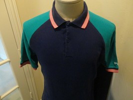 Vtg 80&#39;s Spalding Blue Teal Colorblock 70-30 Polo Shirt Rare Find - £20.57 GBP