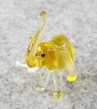 Miniature Art Glass Elephant Trunk Up White Tusks Figurine Animal Clear Yellow - £11.06 GBP