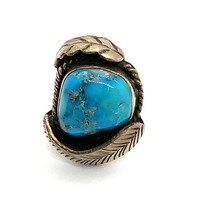 Vtg Sterling Silver Native American Navajo Natural Turquoise Stone Ring sz 6 1/2 - £59.21 GBP