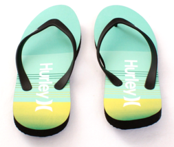 Hurley Signature Blue &amp; Green Flip Flops Thong Sandals Men&#39;s 12 - $34.64
