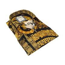 Men's AVM Crystal Shirt Medallion Medusa Cotton Turkey Slim Fit 9628-01 Gold image 2