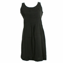 Eileen Fisher Black Sandwashed Silk Pleat Accent Sleeveless Dress Pm - £95.61 GBP