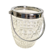 Vintage West Germany Lead Crystal Diamond Glass Ice Bucket Silver Handle 5.5&quot; - £15.45 GBP