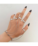 Fashion Punk Simple Silver Color Metal Chain Open Finger 5 Ring Set Wome... - $284.06 MXN