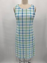 Jude Connally Sleeveless Shift Dress Sz S White Blue Green Plaid Mini - $49.00