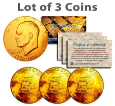 Bicentennial 1976 Eisenhower IKE Dollar Coin 24K GOLD PLATED w/Capsules (QTY 3) - £14.66 GBP