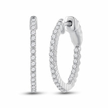 Authenticity Guarantee 
14kt White Gold Womens Round Diamond Single Row Hoop ... - £828.37 GBP