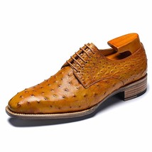 Bespoke Men&#39;s Handmade Tan Color Genuine Calf Leather Lace Up Oxford Ostrich Tex - £199.00 GBP