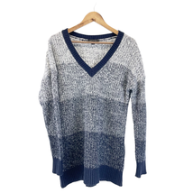Ann Taylor Womens S Chunky V-Neck Sweater Color Block Stripes Blue White  - £23.05 GBP
