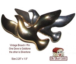 Vintage Pin Dual Tone Gold &amp; Silver Flying Doves Brooch Pin - £11.95 GBP