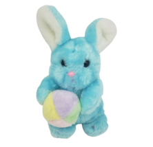 8&quot; Vintage Blue Bunny Rabbit Holding Pastel Easter Egg Stuffed Animal Plush Toy - £22.65 GBP