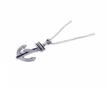 Sterling Silver 925 Clear CZ Rhodium Plated Anchor Pendant - $34.95