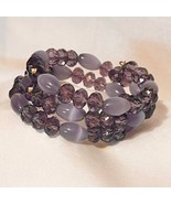 Multi-wrap Memory Wire Iridescent Violet &amp; Purple Swirl Glass Bead Bracelet - $20.31 CAD