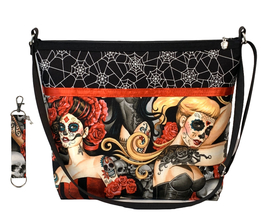 Sugar Skull Day Of The Dead Girls Large Bag &amp; Keychain Glow In Dark Webs Tattoo - £20.92 GBP