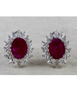 CERTIFIED NATURAL MOZAMBIQUE RUBY OVAL MARQUISE DIAMOND 18K GOLD STUD EA... - £16,706.54 GBP