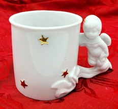 Vintage Ganz White &amp; Gold 10 Oz Porcelain Cherub Angel Coffee Mug / Cup  - £10.27 GBP