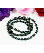 MIRRORED BLACK Glass Bead NECKLACE Vintage Crystal Graduated Faceted Bea... - $24.99