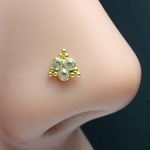 Cute Ethnic Real Gold 14K White CZ Indian L Shape nose ring 22g - £26.70 GBP