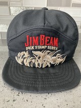 Jim Beam Duck Stamp Series - Vtg 1980s Black &amp; Silver 6 Panel Snap Back Hat Cap - £13.52 GBP