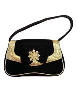 Vintage Kate Landry Dark Brown Velvet Evening Bag Gold Trim Rhinestone Bow - $52.20
