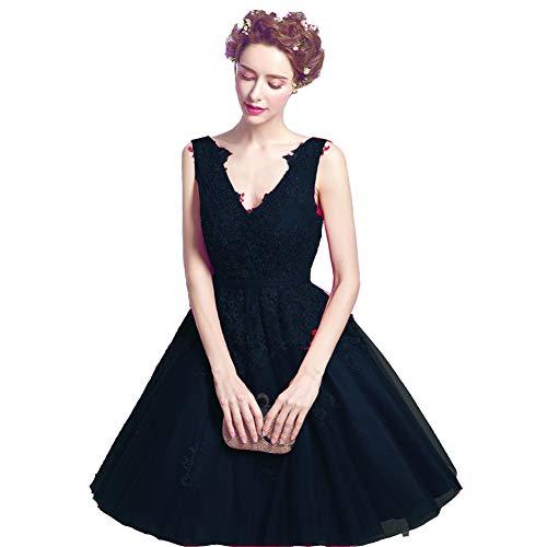 Kivary Sheer V Neck Pearls Beaded Lace Short Prom Homecoming Dresses Dark Navy U