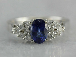 Vintage 1.50 Ct Sapphire Diamond Cluster Engagement Ring 14k White Gold Over - £97.30 GBP