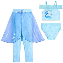 DISNEY STORE Frozen Elsa Size 2, 5/6 3pc Swimsuit Bathing Suit w/ Leggings - £46.90 GBP