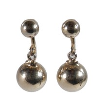 Light Gold Tone Small Ball Dangle Drop Screw Back Earrings Round Sphere - $4.99
