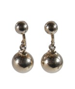 Light Gold Tone Small Ball Dangle Drop Screw Back Earrings Round Sphere - $92.09 MXN
