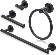 4 Pieces Bathroom Hardware Set-Towel Ring-Toilet Paper Roll, Matte Black - $36.98