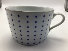 RALPH LAUREN Mug Cup Porcelain Polka Dots Blue White  Portugal 4&quot; Silver... - £31.32 GBP