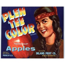 Apple Fruit Crate Label 1950&#39;s Plen Tee Color Vintage Wapato Washington - $14.84