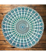 Indian Round Mandala Table Cloth boho Fabric Peacock table cover beach y... - $299.95 MXN+