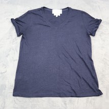 Lou Grey Shirt Womens M Blue Linen Short Sleeve V neck Pullover Casual Tee - £8.51 GBP