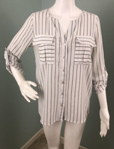 Alice Blue for Stitch Fix Women&#39;s White Striped Tab Sleeve Blouse Top Sz... - $313.52 MXN