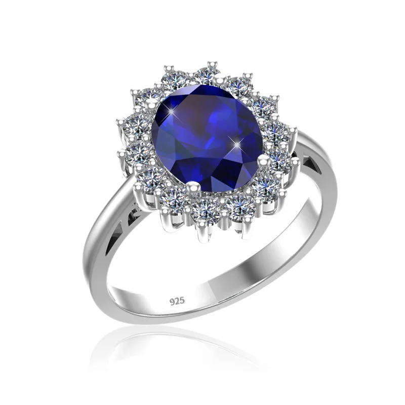 Women Sapphire Ring 925 Sterling Silver Princess Kate Wedding Engagement Jewelry - £40.12 GBP