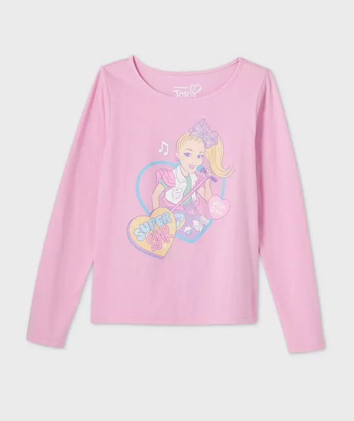 NEW Girls Nickelodeon JoJo Siwa Glitter Graphic Shirt pink long sleeve sz XL - $4.95